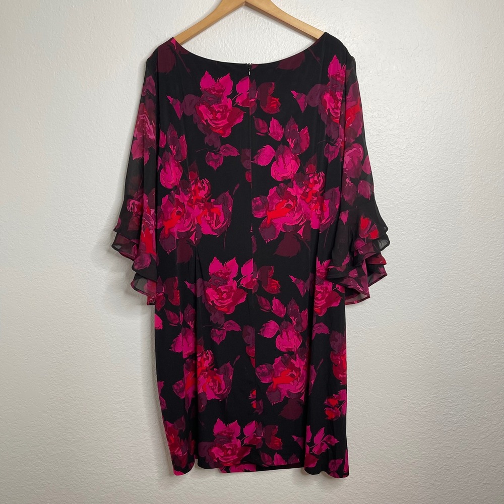Jessica Howard Womens 24W Pink Floral Ruffle Bell Sleeve Drape Sheath‎ Dress NEW - Picture 5 of 5